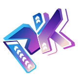 Modern tech logo with blue-purple gradient geometric shape and white arrow decoration